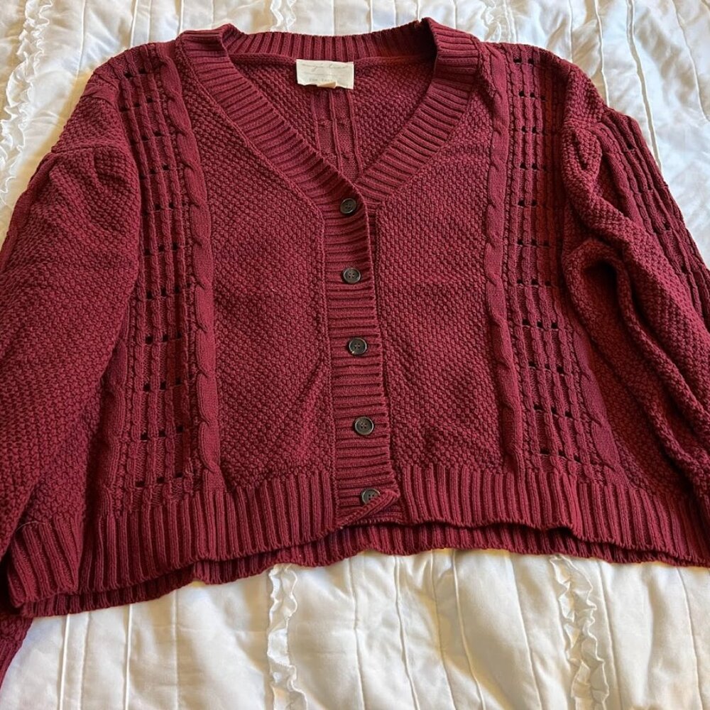 Evy's Tree Womans NWOT 1X Isabel Sweater Maroon Cardigan